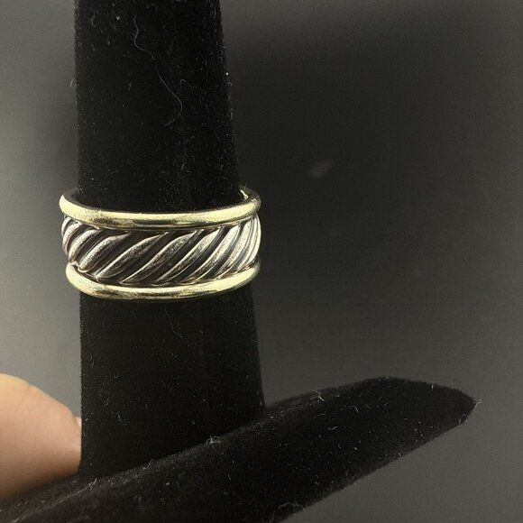 David Yurman Ring Sterling Silver 14K Gold Cable Band Twist Cigar 7.5 Mixed Meta - Picture 2 of 15